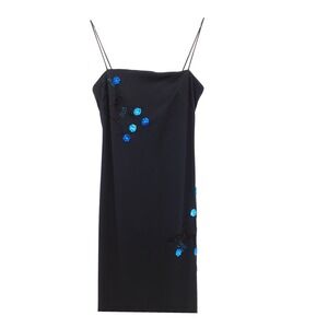 Vintage 90s JSBOUTIQUE Black Dress Beaded Dainty Sleeveless US 10 Y2K‎